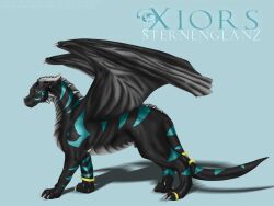4:3 animal_genitalia anthro belly_scales blue_background blue_eyes dorsal_frill dragon frill_(anatomy) full-length_portrait fully_sheathed genitals grey_horn grey_wings head_crest head_frill horn kiva~ male markings membrane_(anatomy) membranous_wings mouth_closed narrowed_eyes neck_frill portrait quadruped scales shadow sheath side_view simple_background solo striped_markings striped_tail stripes tail_markings unsigned wings