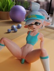 3:4 3d 3d_(artwork) blender clothed clothing dildo female female_only hi_res high_resolution ltngx39 marie_(splatoon) marie_(wo262) nintendo nsfwo nsfwo262 riding simple_background splatoon sweat tentacle tentacle_hair vaginal_insertion vaginal_juices white_hair