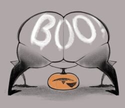 ! ass_focus bubble_ass bubble_butt character_request creature fat_ass gray_background halloween huge_ass monster non-human object_head pumpkin pumpkin_head smokey_blokey text text_on_ass text_on_butt