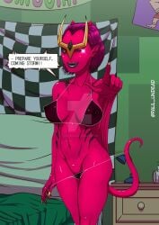 1girls 2d aerophibian alien_female alien_girl alien_humanoid ben_10 ben_10_omniverse black_bikini female_focus female_only looking_at_viewer paul_undead paulundead33 red-skinned_female red_skin seductive_look swift_(ben_10) talking_to_viewer