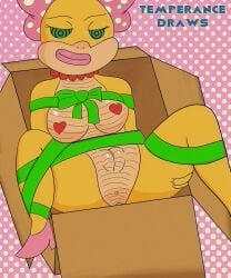 1girls alternate_breast_size anthro box breasts high_heels hypnosis koopa koopaling lipstick mario_(series) mind_control necklace nintendo pasties polka_dot pussy ribbon ribbons smile smiling smiling_at_viewer spread_legs super_mario_world temperancedraws wendy_o._koopa yellow_skin