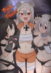 3girls bandages big_breasts bikini breasts charater:maus daebom halloween kv-2_(daebom) kv2 maus maus_(daebom) medium_breasts no_sex panther_a small_breasts tagme war_thunder