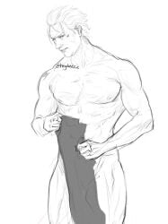 1male abs devil_may_cry male male_focus male_only muscular_male shirtless shirtless_(male) solo_male towel_only undressing vergil