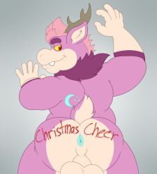 against_surface against_wall anthro anus ass balls capreoline chubby_anthro chubby_male deer fur fur_markings genitals hi_res male male_only mammal markings nude pink pink_body pink_fur pondart_studios reindeer solo standing vic_(victorystarz)