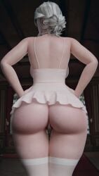 1girls 3d 3d_(artwork) ass_focus back_view big_ass birthmark breasts cd_projekt_red ciri facing_away female female_only focus_on_ass hands_on_hips large_ass light-skinned_female looking_away meis3d minidress necklace pink_dress pleated_dress sole_female solo stockings tattoo the_witcher_(series) thick_thighs thigh_gap thighhighs thong white_hair white_panties white_stockings white_thong