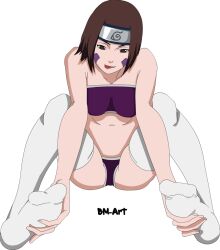 1girls bm-art breasts brown_hair facepaint female female_only forehead_protector konohagakure_symbol kunoichi long_hair midriff naruto naruto_(series) naruto_shippuden ninja nohara_rin short_hair sitting solo solo_focus spread_legs thighhighs tongue white_thighhighs