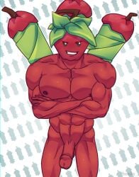 1boy abs apple apple_mortar crossed_arms erection heniio humanoid male male_only muscles muscular muscular_male nipples non-human object_head pecs plantie plants_vs_zombies smile solo_male