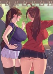 1boy 1futa 1girls accidental_exposure ahoge ass back back_view backsack bag balls blush bottomless bottomless_skirt breasts brown_hair casual casual_exposure casual_nudity clothed clothing duo_focus erection_under_clothes faceless_male female fully_clothed futa_with_female futanari huge_breasts human indoors ineffective_clothing kamiya_midori large_ass large_penis light-skinned_female light-skinned_futanari light_skin long_hair male microskirt mizuki_nanami mostly_clothed no_panties oblivious original pale_skin penis phone ponytail public public_indecency sagging_balls saggy_balls short_skirt skirt skirt_too_short standing taking_picture tenting train twintails unaware uncensored zheng