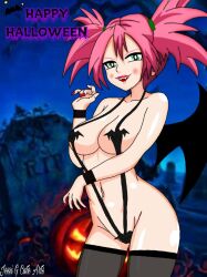 breasts female halloween halloween_costume jgm_arts metal_slug nadia_cassel pink_hair seductive snk stockings twintails vampire vampire_costume vampire_girl video_game_character video_games