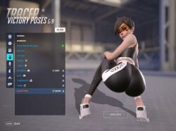 1girls 3d 3d_(artwork) blacked blacked_clothing blizzard_entertainment brown_hair female female_only gameplay_mechanics leggings looking_at_viewer orange-tinted_eyewear overwatch solo the_firebrand tinted_eyewear tracer visor yoga_pants