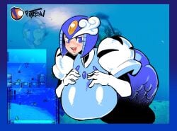 2d brycecarringto5 clothing female grabbing_own_breast helmet huge_breasts large_breasts looking_at_viewer mega_man mega_man(classic) mega_man_9 mermaid momfreaker robot robot_girl robot_master rockman smile splash_woman underwater water