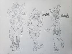 3girls anthro anthro_only big_breasts breasts candy_(skwrlwrld) charlotte_(skwrlwrld) cici_(skwrlwrld) cinderace clothed clothing female female_only fur furry furry_only nintendo pokémon_(species) pokemon raboot scorbunny skwrlwrld tagme tomboy trio