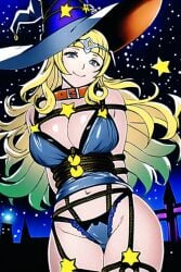 1girls ai_generated animal_collar blonde_hair bondage collar female female_only femsub fire_emblem fire_emblem_fates grey_eyes halloween halloween_costume happy_sub lingerie nai_diffusion night nintendo ophelia_(fire_emblem) original restrained rope rope_bondage smile solo source_request stable_diffusion star stars tiques witch witch_hat