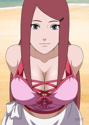 1girls arms_behind_back beach big_breasts bikini bikini_top breasts busty cleavage female female_only fully_clothed long_hair looking_at_viewer mature mature_female milf naruto naruto_(series) naruto_shippuden outdoors padm purple_eyes red_hair seaside smile solo solo_focus uzumaki_kushina very_long_hair voluptuous