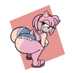 amy_rose ass bent_over big_ass big_breasts booty_shorts bottom_heavy bra breasts daisy_dukes female furry grin huge_ass sandals sega shorts sonic_(series) spunkmcfunk