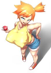 1girls big_areola big_breasts big_nipples blue_eyes blue_shorts bottomwear breasts clothing erect_nipples erect_nipples_under_clothes female female_only footwear game_freak hair hand_on_hip huge_breasts kasumi_(pokemon) looking_at_viewer nipple_bulge orange_hair pokeball pokemon pokemon_(anime) pokemon_rgby psyozaki shoes shorts sneakers solo solo_female thighs topwear yellow_topwear