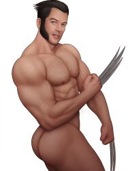 1boy actor ass butt celebrity claws drawnpr0n hairy_chest in_character james_howlett looking_at_viewer male male_only marvel marvel_cinematic_universe marvel_comics muscles muscular muscular_male solo superhero taron_egerton uncensored wolverine_(x-men) x-men yaoi