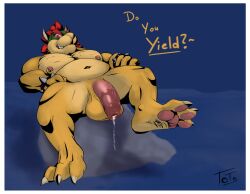 absurd_res anthro balls big_balls big_penis bodily_fluids bowser bracelet chubby_belly claws cum feet flaccid foot_fetish foot_focus foreskin genital_fluids genitals grin hi_res horn jewelry koopa looking_at_viewer male male_only mario_(series) muscular muscular_anthro nintendo nipple_piercing nipples nude overweight pawpads penis piercing precum saggy_balls scalie smile smug solo spiked_bracelet spikes super_mario_bros._(2023_film) toe_claws totobun vein veiny_penis video_games wrinkled_feet wrinkled_soles wristband