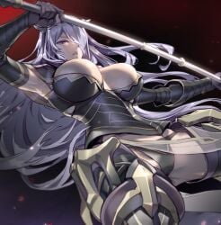 1girls armor armored_boots bare_thighs big_breasts black_armor black_panties boots breasts camilla_(fire_emblem) commission elbow_gloves female female_only fire_emblem fire_emblem_fates gauntlets gloves hair_over_one_eye holding holding_weapon inner_thighs large_breasts long_hair nintendo open_mouth panties purple_hair skeb_commission solo thighs tiara underwear very_long_hair wavy_hair weapon zunta