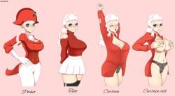 big_breasts blue_eyes braided_ponytail curtain_call_challenge grabbing_own_breasts iron_armenian lady_baron lingerie long_hair no_bra no_sex qween1795 red_clothing red_sweater silver_hair skirt smile sweater thick_thighs thighhighs white_hair white_skirt yawn