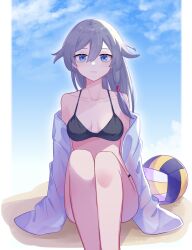 bikini blue_eyes breasts fu_hua grey_hair herbal_tea0 honkai_impact honkai_impact_3rd solo_female volleyball