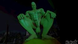 big_balls big_penis bryan_fury erect_penis erection hexangel21 looking_at_viewer muscular_male nude_male scar solo_male squatting tekken tekken_7 white_hair