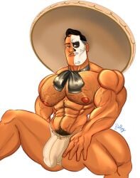 big_bulge blueboybara bulge coco_(movie) disney ernesto_de_la_cruz face_paint latino male male_nipples male_only mexican mexican_male muscles muscular muscular_male pecs penis_outline pixar solo solo_male spread_legs thong