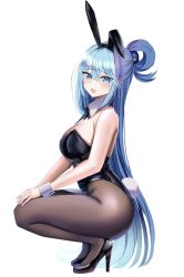 1girls animal_ears aqua_(konosuba) bangs bare_arms bare_shoulders black_footwear black_hairband black_leotard black_pantyhose blue_eyes blue_hair blush breasts crossed_bangs fake_animal_ears fake_tail from_side full_body hair_ornament hairband hanasaka_houcha high_heels kono_subarashii_sekai_ni_shukufuku_wo! large_breasts leotard looking_at_viewer looking_to_the_side open_mouth pantyhose playboy_bunny rabbit_ears rabbit_tail simple_background single_hair_ring smile solo tail thighs white_background wrist_cuffs