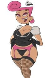 big_breasts breasts curly_hair earrings eyeshadow fairy female female_only fishnet_legwear fishnet_stockings garter_straps large_breasts lifting_skirt lipstick looking_at_viewer maid maid_apron maid_headdress maid_outfit maid_uniform nickelodeon panties pink_eyes pink_hair seductive straight_hair teenagebratwurst the_fairly_oddparents thick_thighs wanda wanda_fairywinkle-cosma wide_hips