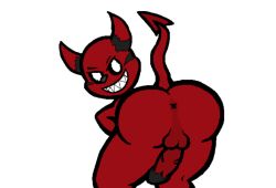 anus balls big_butt demon digital_drawing_(artwork) erection imp impy looking_at_viewer male nude okami23_(artist) penis red_body smiling solo testicles