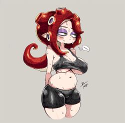 ... 1girls big_breasts bike_shorts breasts covered_nipples erect_nipples female midriff nintendo nipples no_bra octoling octoling_girl shorts sideboob skindentation solo splatoon sweat tank_top thick_thighs thighs underboob yuta_agc