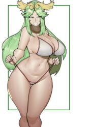 1girls big_breasts bikini blush breasts busty child_bearing_hips deity doublehero female goddess green_eyes green_hair grin hips huge_breasts kid_icarus kid_icarus_uprising light-skinned_female light_skin long_hair naughty_face nintendo palutena simple_background slim_waist smile thick_thighs thighs vaginal_penetration white_bikini wide_hips