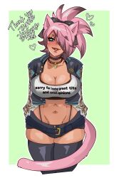 1futa abs absolute_territory animal_ears athletic athletic_futanari belt big_breasts breasts bulge cat_ears cat_tail catgirl choker cleavage clothed clothing commission commissioner_upload crop_top dickgirl dumbusbunbus english_text final_fantasy final_fantasy_xiv fully_clothed futa_only futanari hair_over_one_eye humanoid jacket kemonomimi large_breasts light-skinned_futanari light_skin lips lipstick looking_at_viewer miqo'te navel pink_hair ribbon shirt short_shorts shorts solo standing stockings t-shirt text text_on_clothing thick_thighs thighhighs thong thong_above_shorts thong_straps wide_hips zephyr_winds