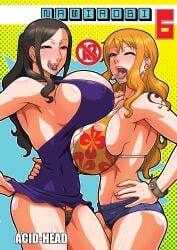 2girls acid_head artist_name ass bangs bare_shoulders big_breasts bikini bikini_top black_g-string blush booty_shorts bracelet breasts breasts_bigger_than_head brown_eyes brown_hair cameltoe cleavage clothing collarbone compass cover dress dressrosa duo earrings english_text eyebrows_visible_through_hair eyelashes female female_focus female_only frilled_bikini g-string hair_between_eyes hand_around_waist hand_on_hip highres hips hotpants huge_breasts human jean_shorts jeans jewelry large_breasts lips long_hair looking_at_viewer microskirt miniskirt murata nami naughty_face navel nico_robin one_eye_closed one_piece open_mouth orange_hair panties pinup ponytail post-timeskip revealing_clothes seductive shiny_skin short_shorts shorts sideboob skimpy skindentation skirt_lift smile tattoo teeth text thighs thong tied_hair tongue tongue_out voluptuous wink