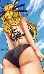 ass_focus back_tattoo back_view bikini black_maria blonde_hair dat_ass female female_only giantess long_hair one_piece shinjinou wide_hips