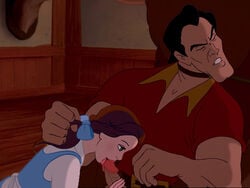 1boy 1girls apron beauty_and_the_beast belle belt biceps black_hair blouse blowjob blue_dress brown_eyes brown_hair clothed_sex dirtydisneybitches disney disney_princess disney_villains dress fellatio female forced gaston grabbing_hair human long_hair looking_away looking_over_shoulder male male_on_female oral_sex penis red_shirt ribbon shirt short_hair straight white_apron white_blouse