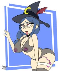 artist_request ass big_ass big_breasts blue_hair bra excited female glasses little_witch_academia long_hair panties red_eyes shadow_the_spirit simple_coloring thighs tongue_out ursula_callistis vibrator vibrator_in_nipple vibrator_in_pussy vibrator_under_panties witch witch_hat