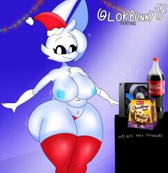 1girls anthro ass big_breasts blue_arms blue_breasts blue_butt blue_ears blue_face blue_fur blue_legs blue_neck blue_nipples blue_skin breasts chocolate_and_vanilla chocottone_maxi christmas christmas_handwear christmas_hat christmas_headwear christmas_legwear christmas_lights coca-cola drink eyelashes female female_anthro female_focus female_only food gloves hair handwear hat huge_ass legwear lok_bunny lokbunny17 long_gloves looking_away motion motion_outline no_bra nude nude_female original original_character red_legwear santa_hat smile solo solo_female solo_focus spanish_text standing tablet text twitter_username white_eyes white_gloves white_handwear wobble wobbling wobbling_breasts wobbling_butt