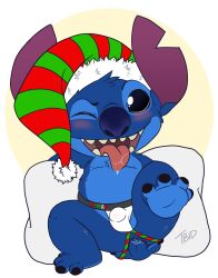 alien anal anal_fingering anal_masturbation anthro blue_body blue_fur bulge christmas christmas_clothing christmas_headwear clothing disney experiment_(lilo_and_stitch) fingering fingering_self fur hat headgear headwear hi_res holidays jockstrap lilo_and_stitch male male_only masturbation santa_hat solo stitch_(lilo_and_stitch) tbid underwear