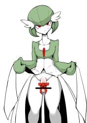 1boy 1femboy 1male blushing bow_on_penis bowtie_only expressionless femboy femboy_only feminine_male feminine_pose fufucatu gardevoir generation_3_pokemon girly girly_boy looking_at_viewer male_focus male_gardevoir penis pokemon pokemon_(species) ribbon skirt_lift slender_body solo solo_focus solo_male