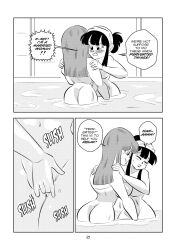 2girls big_breasts black_and_white blush breasts chichi comic dragon_ball dragon_ball_super dragon_ball_z fingering funsexydragonball hot_spring monochrome naked_female page_21 suno_(dragonball) sweatdrop yuri