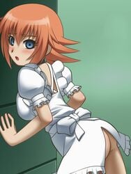 apron ass awa bakugan bakugan_battle_brawlers bakugan_new_vestroia blue_eyes mira_clay mira_fermin mira_firman orange_hair redhead short_orange_hair