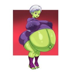 1girls alien_girl ass barefoot breasts cheelai disproportional dragon_ball dragon_ball_super erect_nipples female green_skin holding_breast huge_breasts hyper_belly hyper_breasts hyper_pregnancy ineffective_clothing large_ass pink_eyes popped_navel pregnant ready_to_pop scunnerturn thick_thighs thighhighs white_hair wide_hips