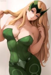 1girls ai_generated amora_the_enchantress big_breasts blonde_hair blue_eyes clothed clothing enchantress_(marvel) female female_focus female_only flowerxl large_breasts long_hair looking_at_viewer marvel marvel_comics solo solo_female thor_(series) touching_hair villainess