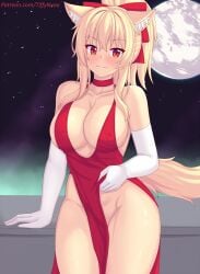 1girls blonde_hair breasts cat_ears catgirl dress female female_only fully_clothed hips huge_breasts light-skinned_female light_skin long_hair red_eyes revealing_clothes thick_thighs thighs tiffy tiffynyaa wide_hips