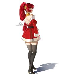 ankle_boots boots christmas circlet exposed_pussy firelordzuu gorget green_eyes high_heel_boots high_heels long_hair pevans ponytail pyrrha_nikos red_hair rwby shiny_hair shiny_skin spread_legs tagme thighhighs