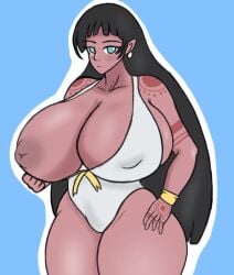 1girls 2023 alternate_breast_size aqua_eyes big_ass big_breasts big_butt black_hair breast_grab breasts_out danki-+18 dark-skinned_female dark_skin dat_ass female female_focus female_only hmt_(metal_slug) huge_breasts large_breasts large_butt long_hair metal_slug metal_slug_attack puffy_nipples seductive simple_background snk summer swimsuit tattoos thick thick_ass thick_legs thick_thighs white_swimsuit