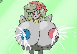 1girls absurd_res alternate_color alternate_species areola blush breasts brokenrekordbro female female_only flower fusion gears hi_res humanoid hybrid hyper hyper_breasts l-y5_(galacta_k) lactation legendary_pokémon lilligant machine magearna nintendo nipples no_humans non-mammal_breasts open_mouth pink_eyes plant plant_girl pokémon_(species) pokefusion pokemon pokemon_bw pokemon_sm red_sclera robot robot_girl simple_background solo standing text