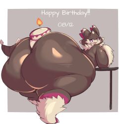 1girls 2023 anthro artist_signature ass ass_focus ayax_(ayaxstudio) ayaxstudio back_view big_ass big_breasts birthday birthday_cake black_body breasts cake caked_up candle dat_ass english_text fat_ass female female_focus fur furry gigantic_ass huge_ass huge_breasts large_ass large_breasts leaning_on_table looking_back nude nude_female oc original original_character rear_view solo solo_focus stevest58244496 table text white_border wide_hips
