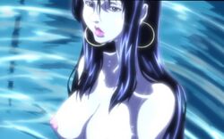 afro_samurai big_areola big_bottom_lip big_nipples bottom_lip breasts earrings female_focus hoop_earrings jewelry lips night nude otsuru_(afro_samurai) pale-skinned_female pale_skin perky_breasts puffy_areola river screencap screenshot takashi_okazaki water wet